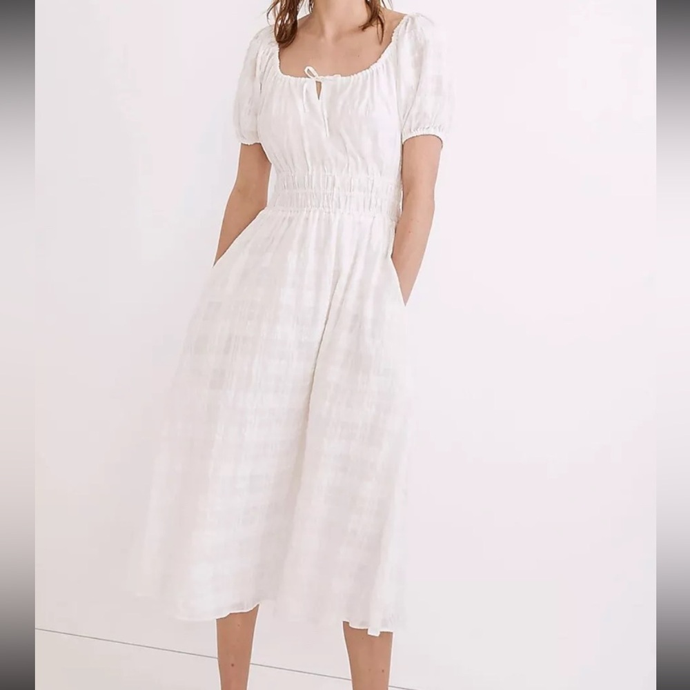 Madewell White Midi Short Sleeve Dress